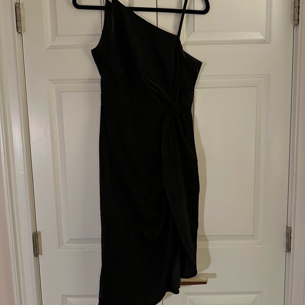 Aidan Mattox One Shoulder Black Satin Dress